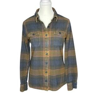 Patagonia Women's Brown Blue Organic Cotton Fjord Flannel Shirt 4/C37